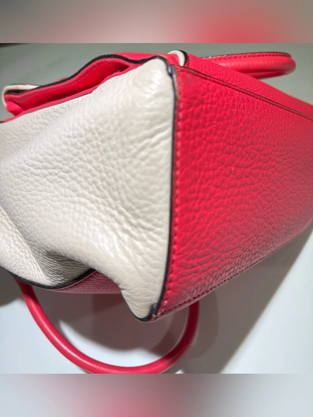 KATE SPADE Leather Envelope Zipper Top Shoulder Tote Bright Pink Beige